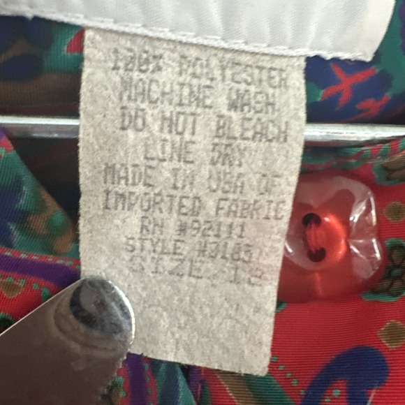 Vintage Serben Red Paisley Print Modest Long Sleeve Dress | Size: 12 - Picture 15 of 15